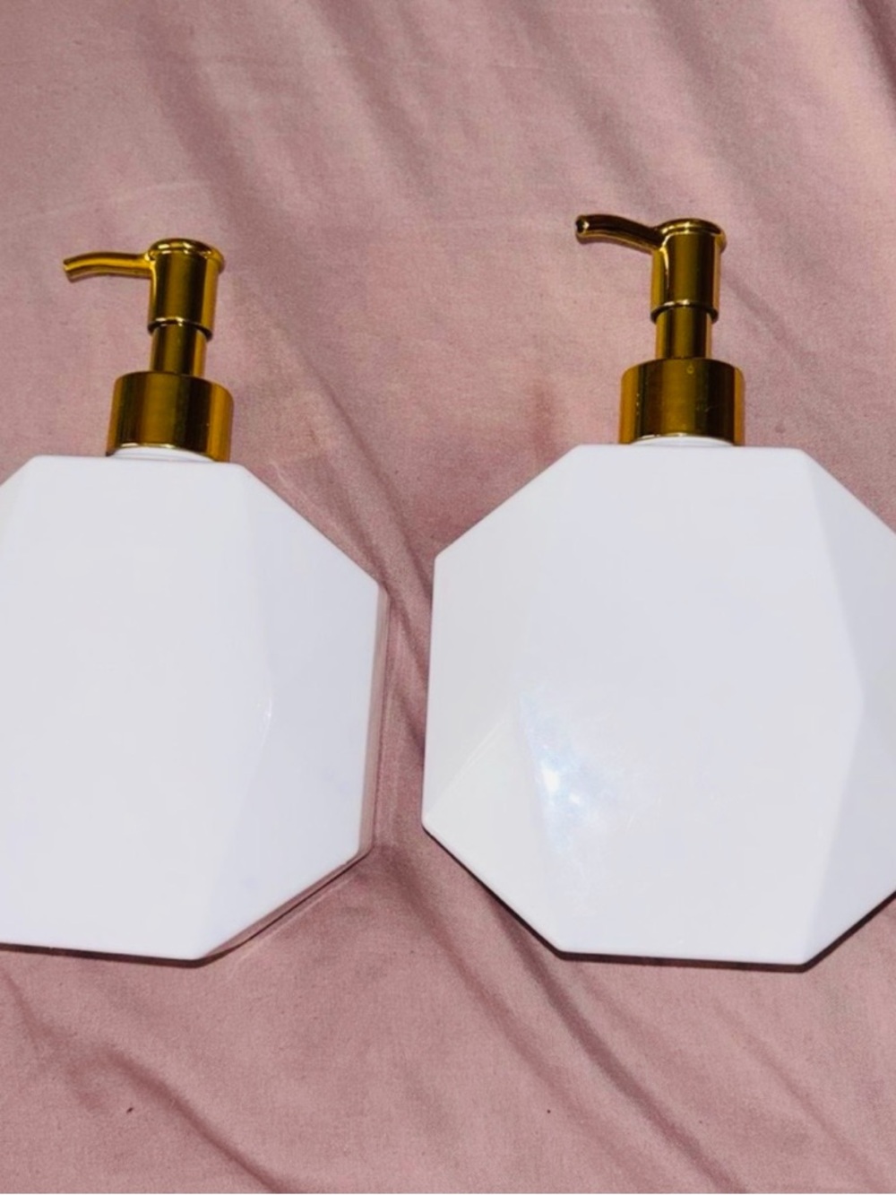 PLASTIC Geometric White Ceramic Soap Dispenser with Gold Pump - Home Accents